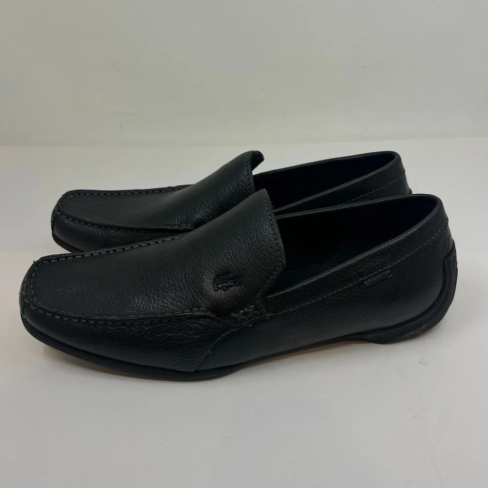 Lacoste Argon Lexi 2 Mens 10.5 Black Leather Slip On Loafer‎ Driving Shoes